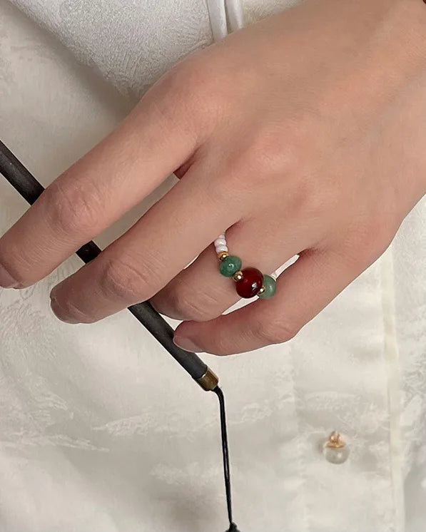 Red Agate Beaded Ring – Courage & Protection