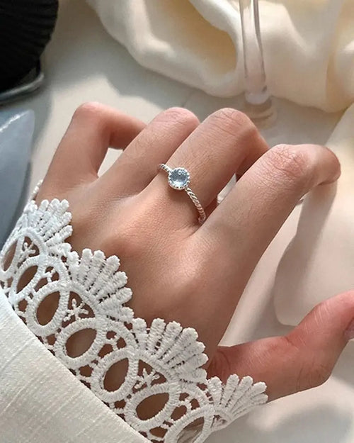 Close-up of Aquamarine Twisted Adjustable Ring