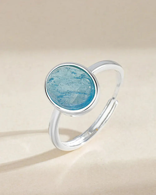 Close-up of Aquamarine Oval Adjustable Ring