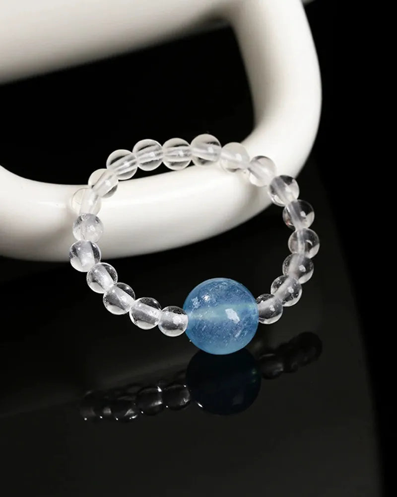 Aquamarine Clear Quartz Beaded Ring – Serenity & Clarity