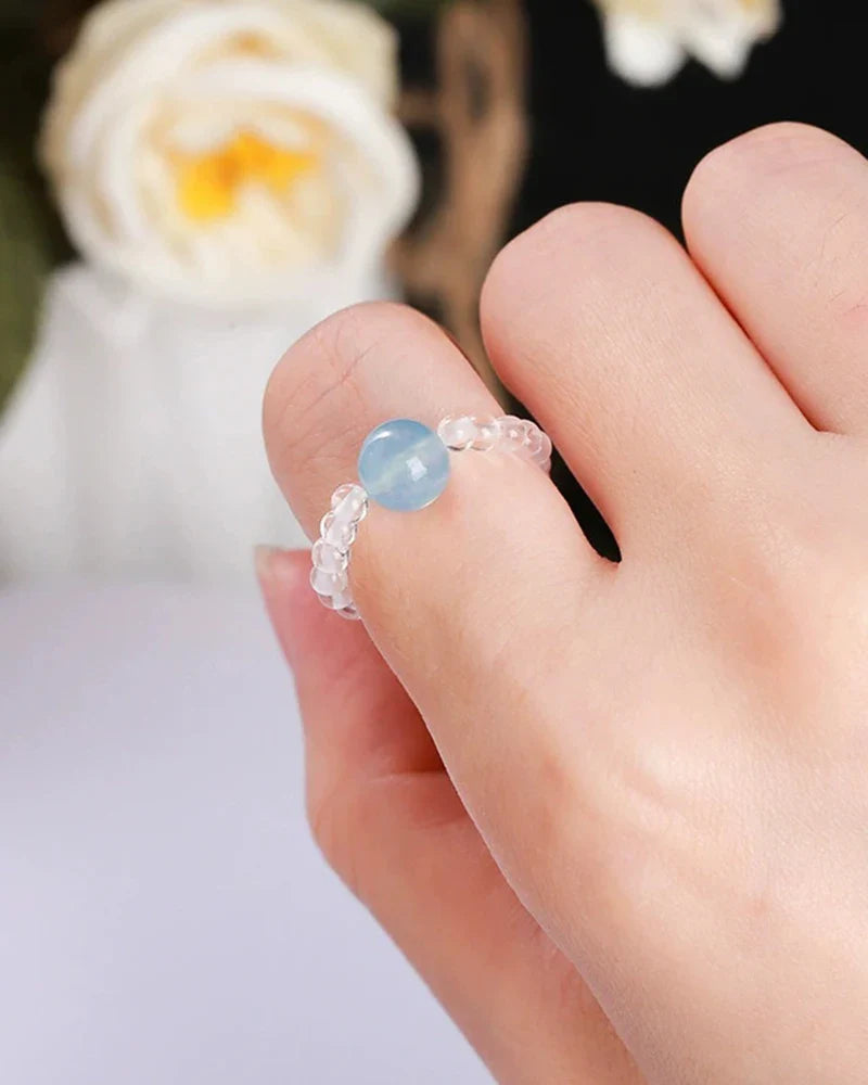 Aquamarine Clear Quartz Beaded Ring – Serenity & Clarity