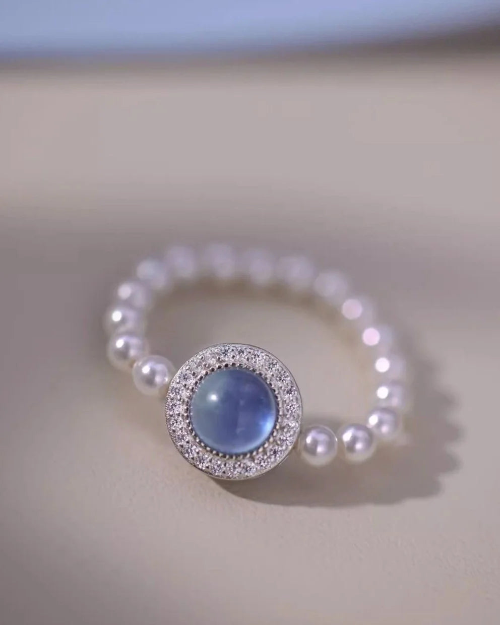 Aquamarine Beaded Ring – Serenity & Clarity