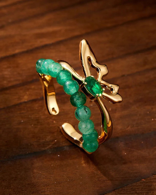Green Agate Gold Ring – Balance & Healing