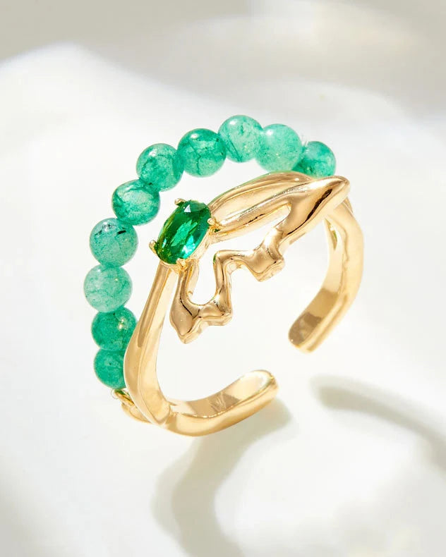Green Agate Gold Ring – Balance & Healing