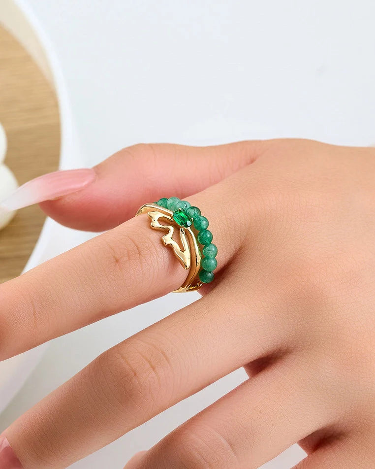 Green Agate Gold Ring – Balance & Healing