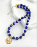 10mm Lapis Lazuli Beaded Necklace with Mountain Pendant