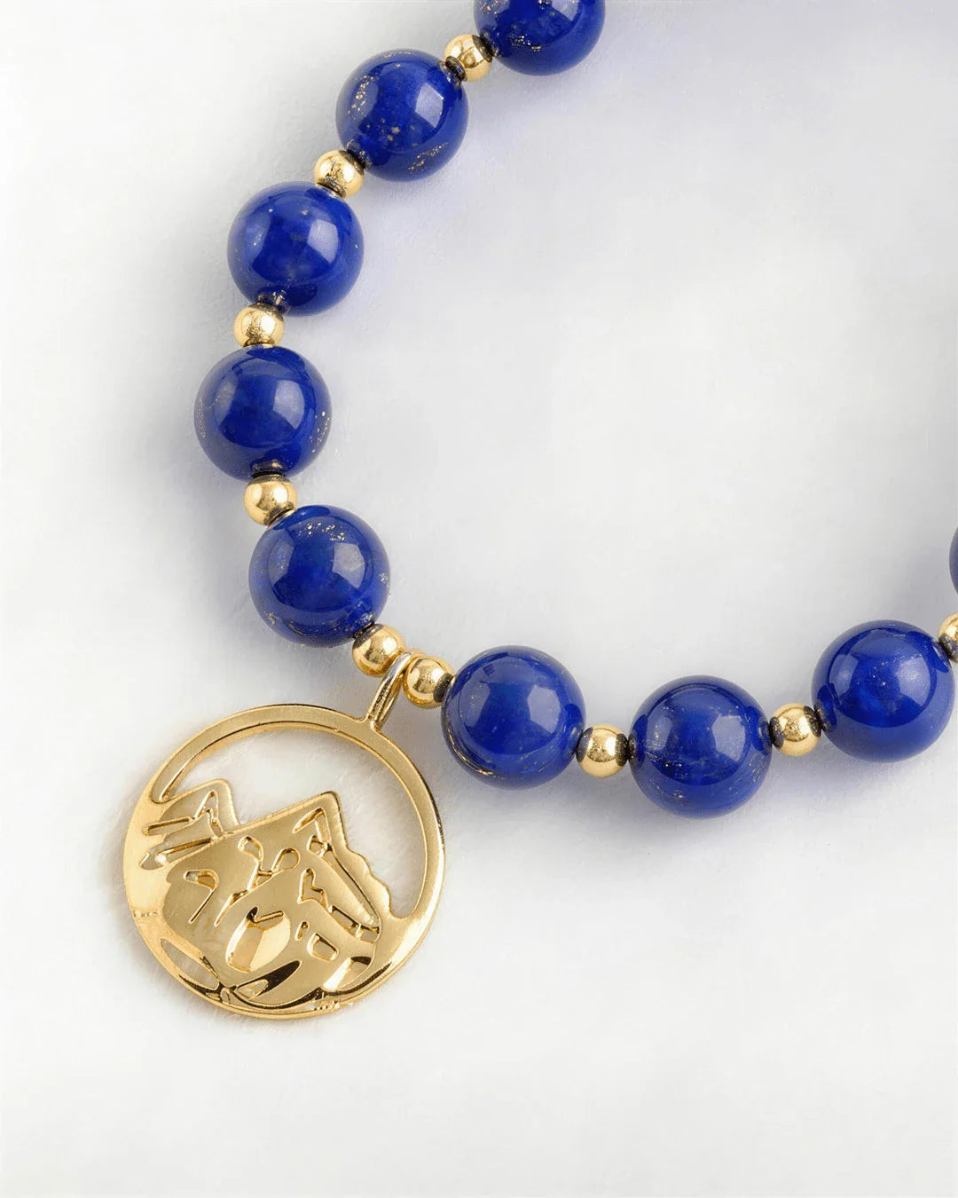 10mm Lapis Lazuli Beaded Necklace with Mountain Pendant