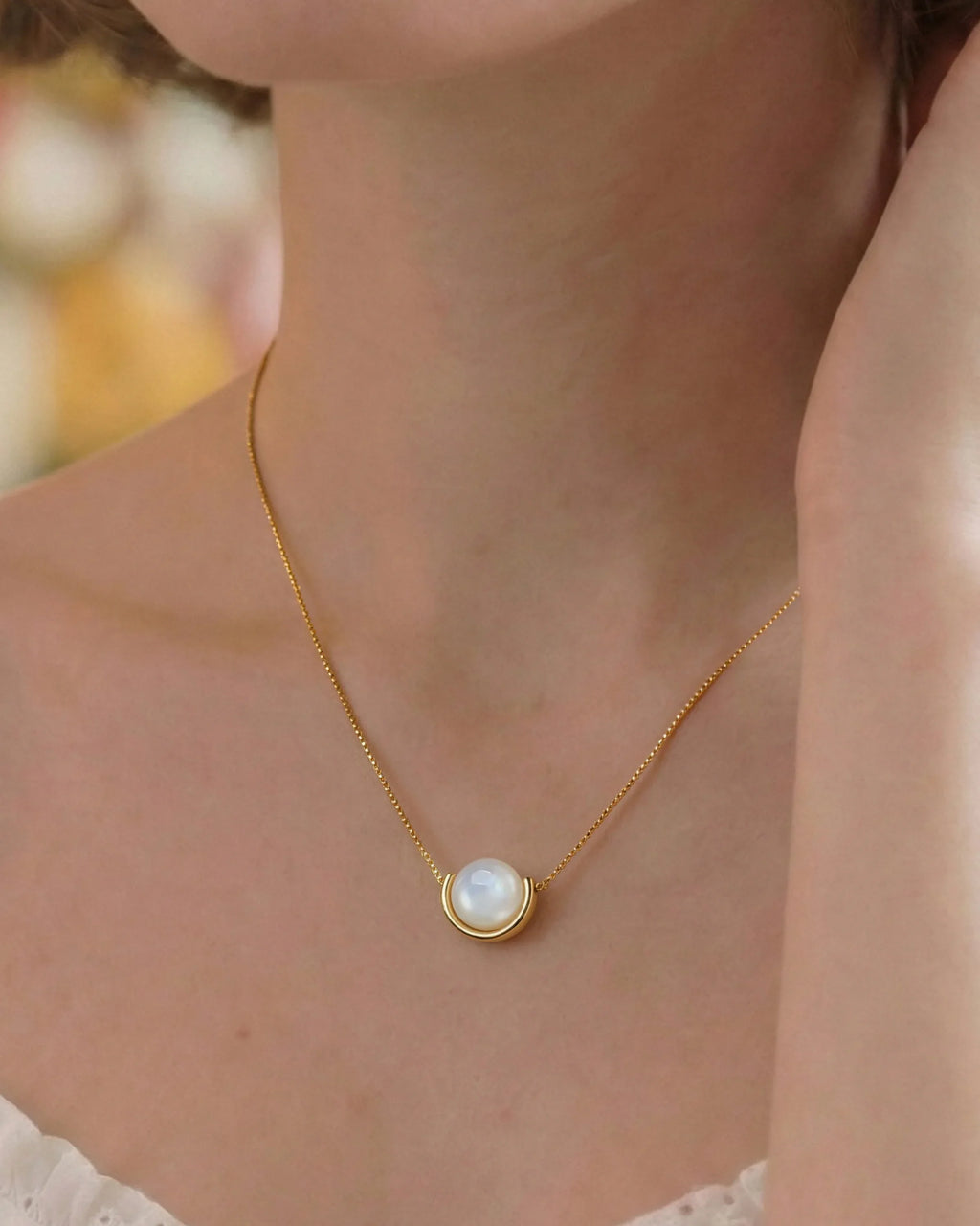 Moonstone U-Shape Gold Necklace – Purity & New Beginnings