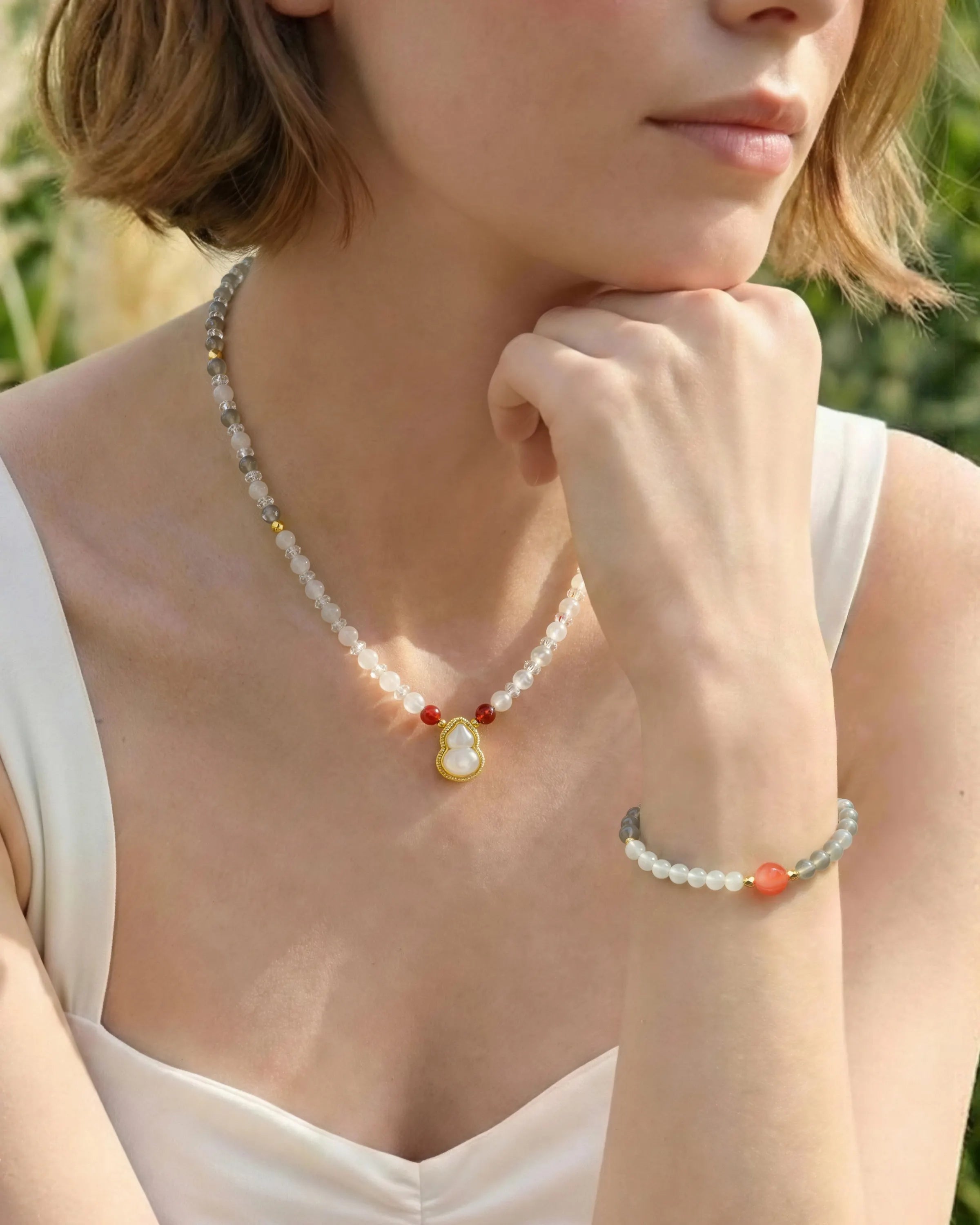 Moonstone Clear Quartz Gold Necklace & Bracelet Set – Purity & New Beginnings