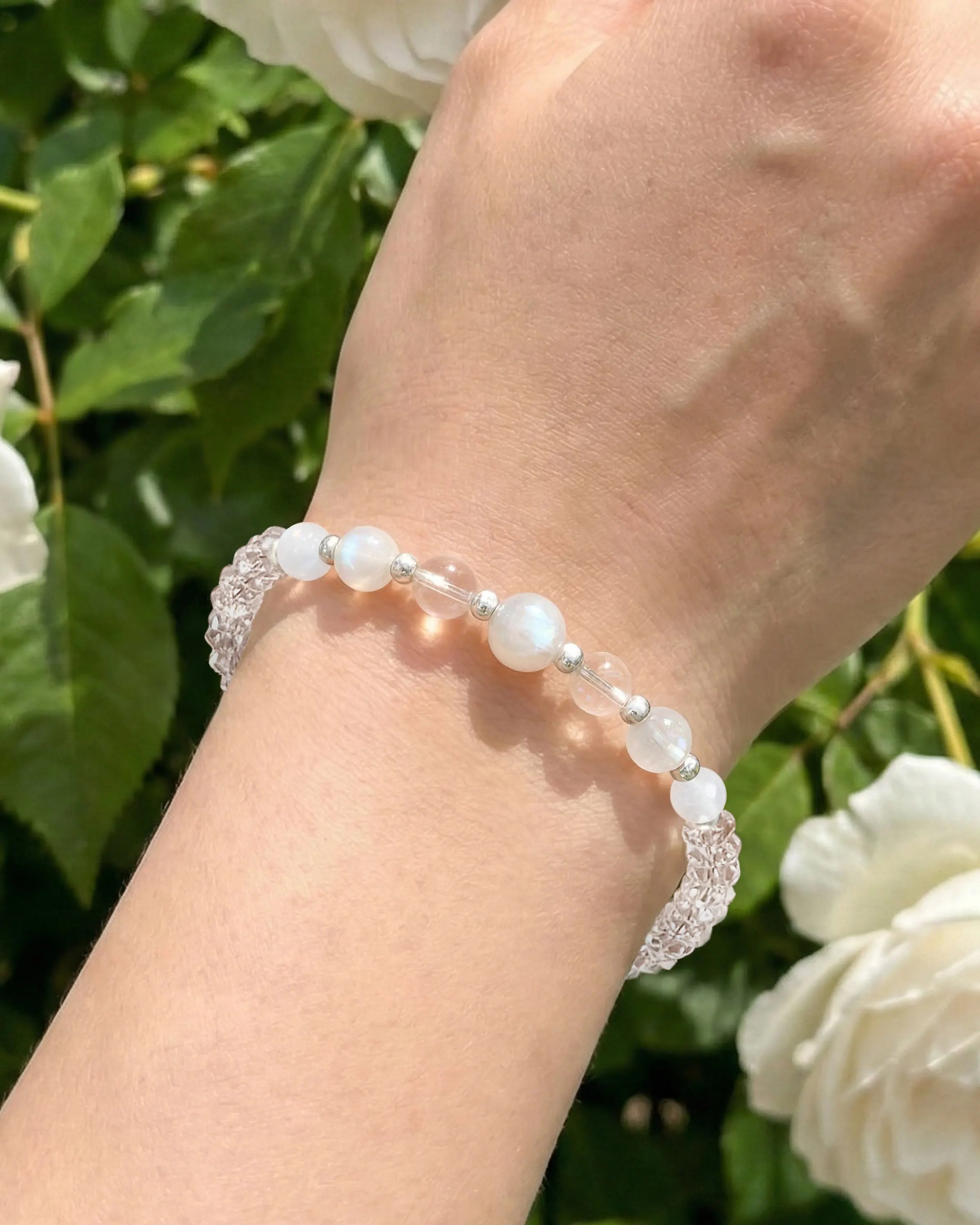Moonstone Clear Quartz Silver Bracelet – Purity & Clarity