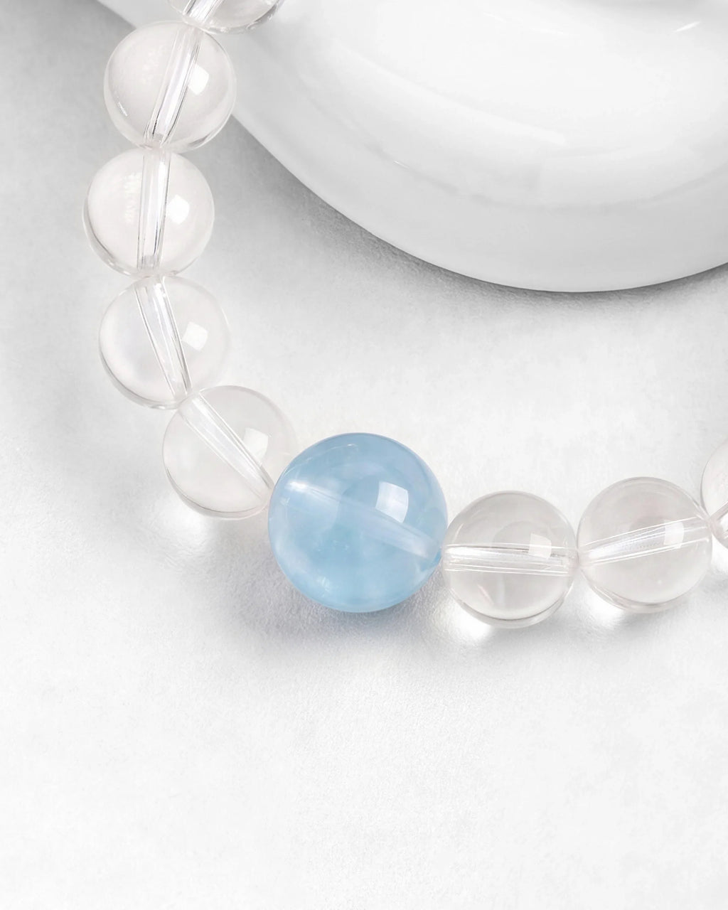 Clear Quartz and Aquamarine detail of Ocean Drop Clear Quartz Aquamarine Bracelet