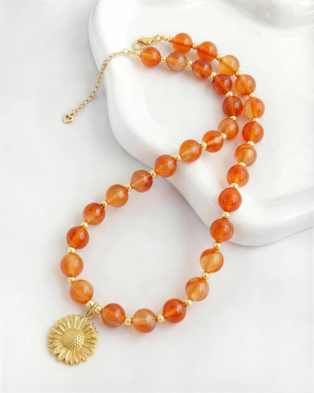 Orange Agate Sunflower Gold Necklace & Bracelet Set – Warmth & Creativity