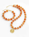 Orange Agate Sunflower Gold Necklace & Bracelet Set – Warmth & Creativity