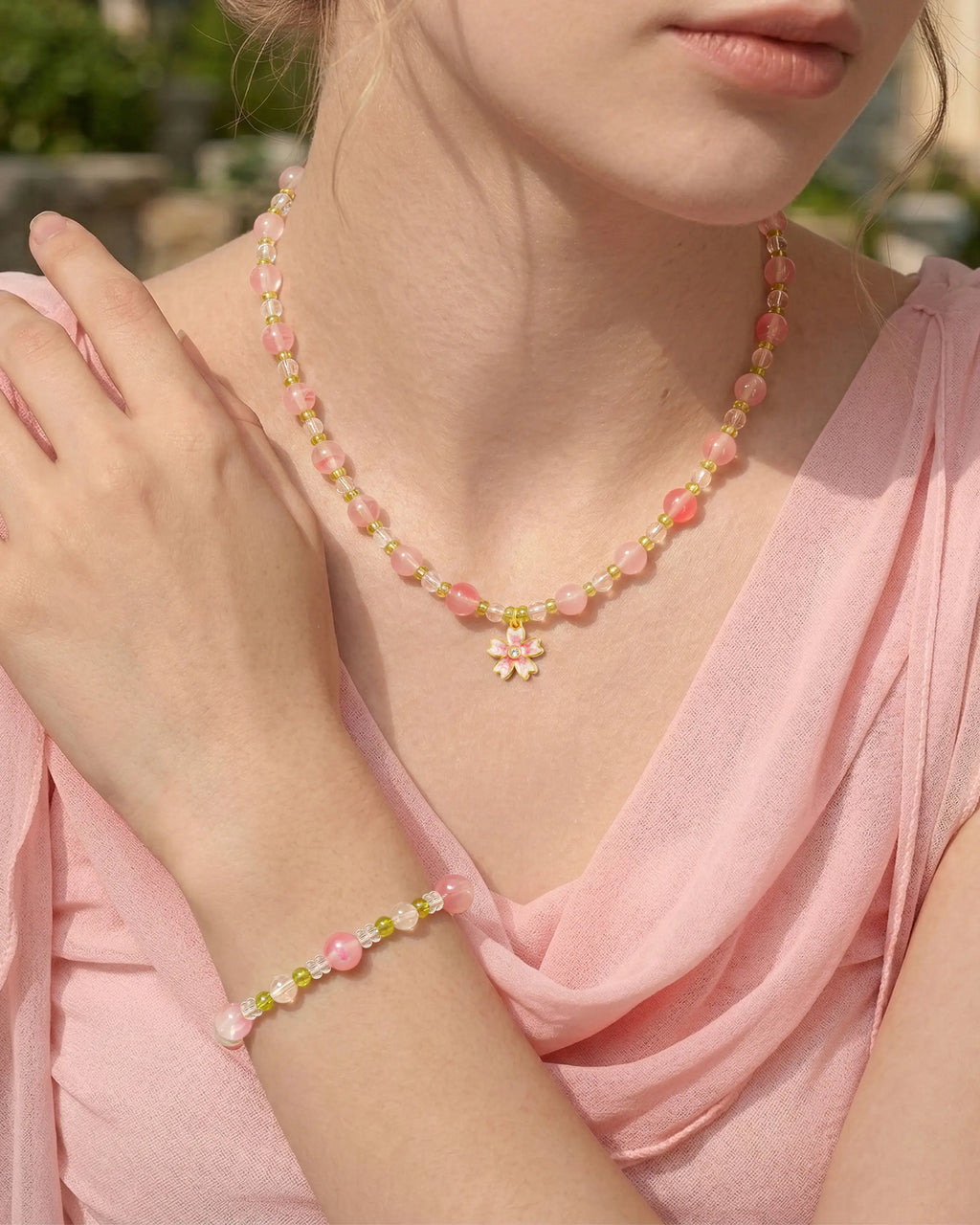 Peridot Rhodonite Silver Necklace & Bracelet Set – Renewal & Love