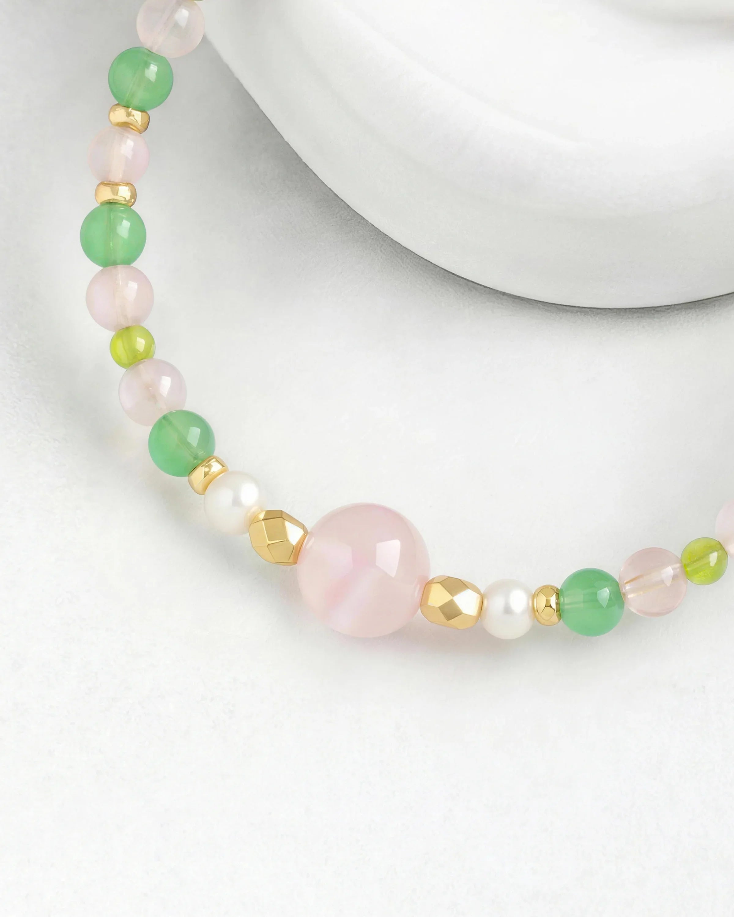 Peridot Rose Quartz Aventurine 14K Gold Plated Bracelet