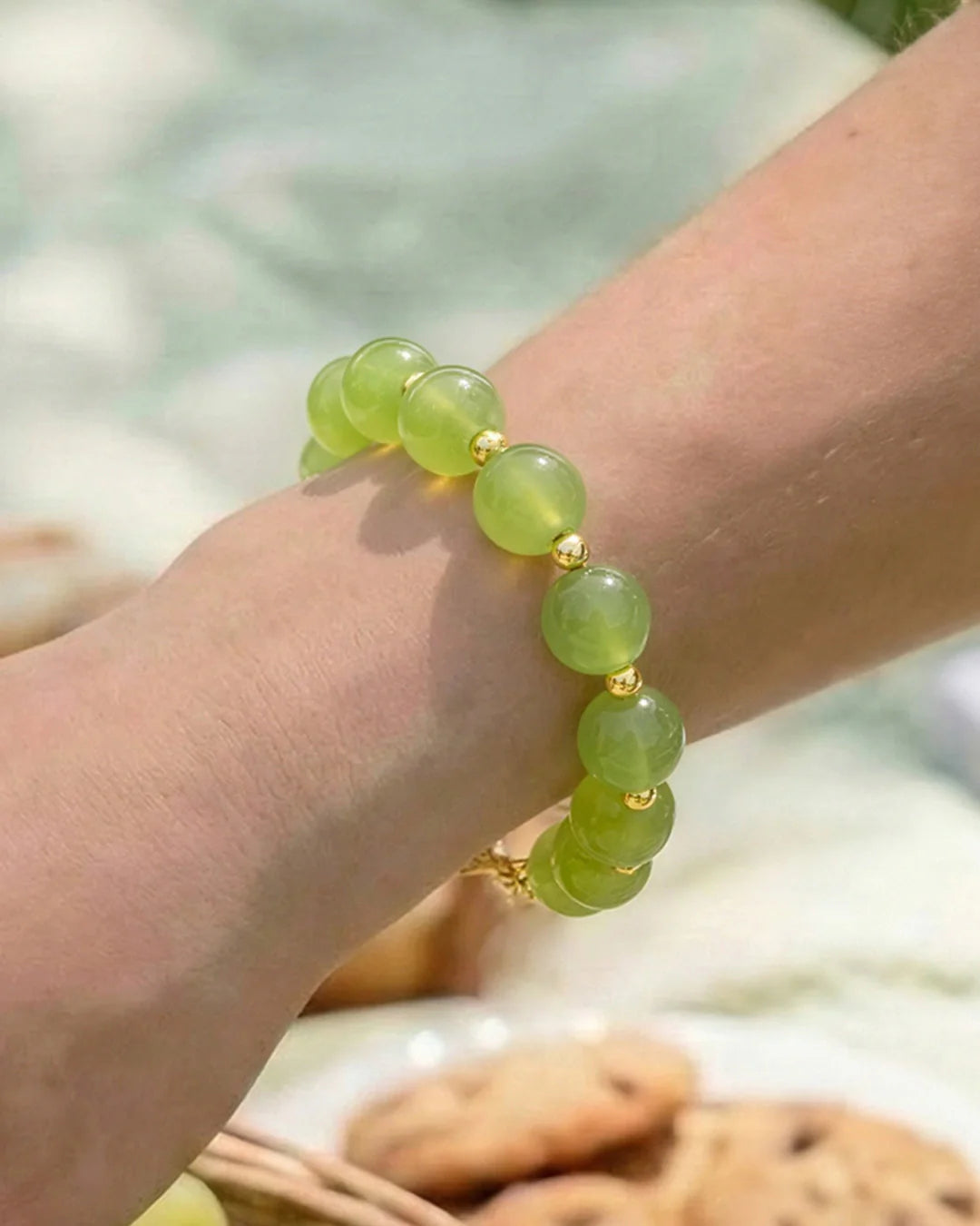 Prehnite Mountain Gold Necklace & Bracelet Set – Freshness & Tranquility