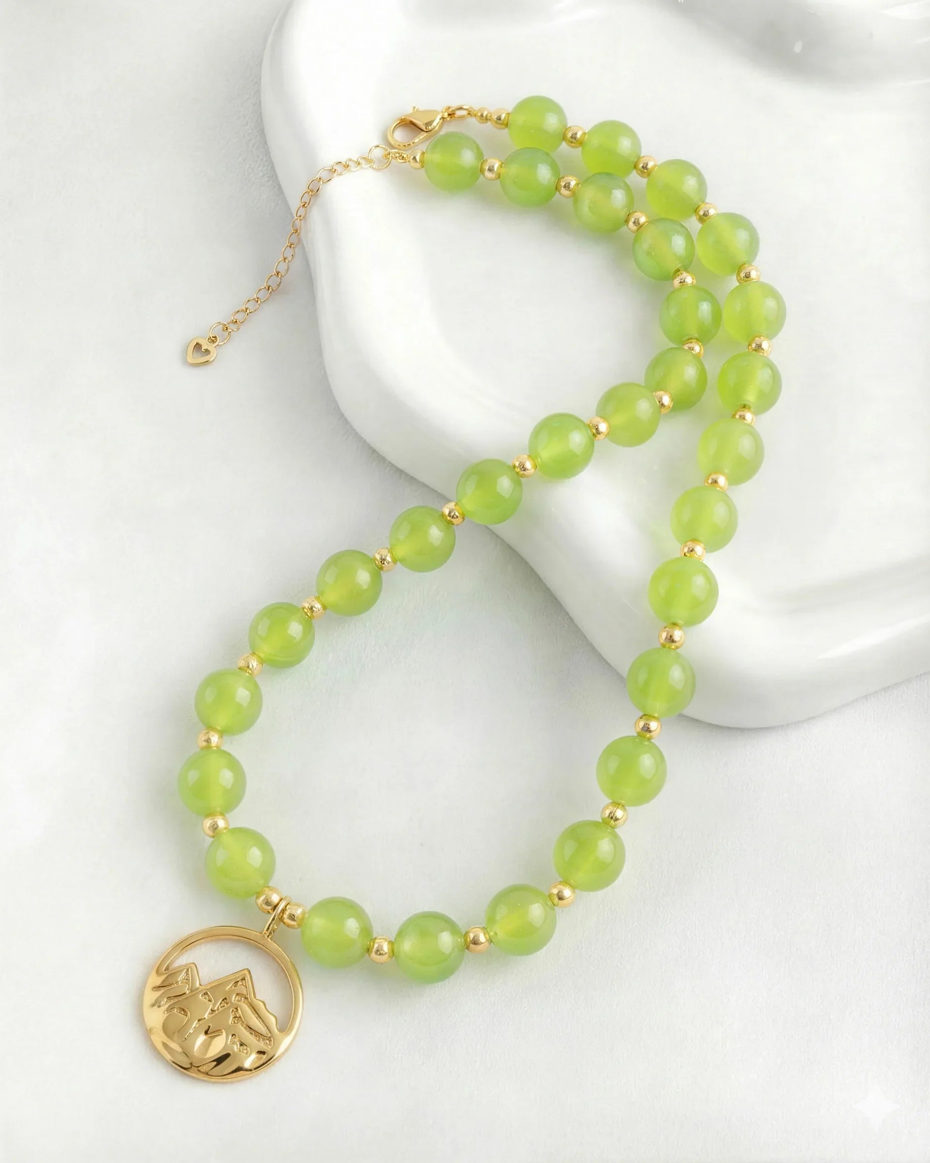 Prehnite Mountain Gold Necklace & Bracelet Set – Freshness & Tranquility