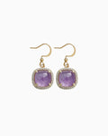 Purple Amethyst Gemstone Gold Square Earrings