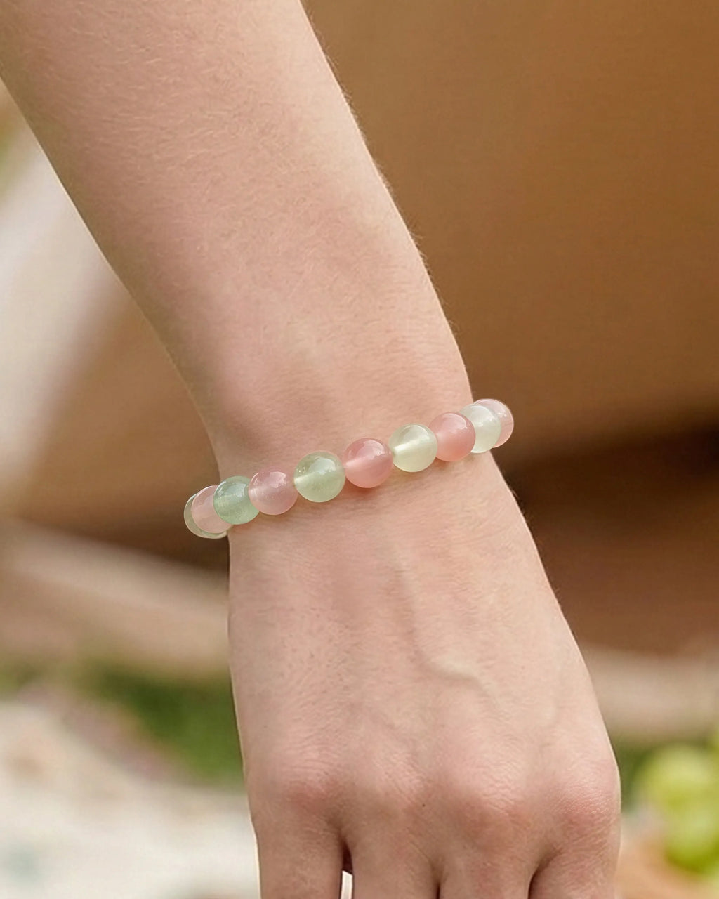 Red Agate Prehnite Beaded Bracelet