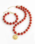 Red Agate Sun Gold Necklace & Bracelet Set – Passion & Courage