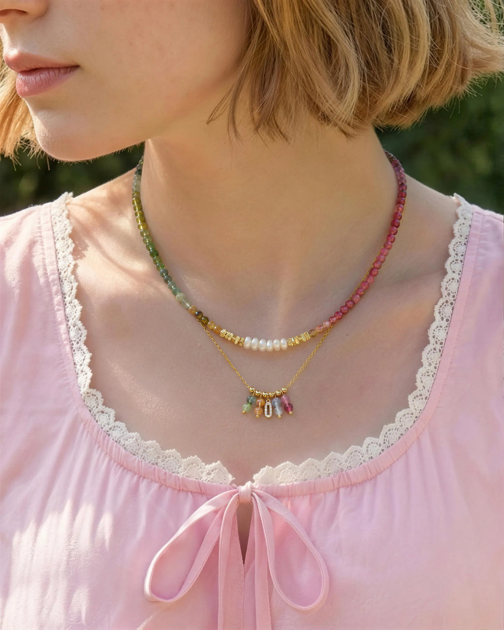 Tourmaline Beaded Necklace Set on moel