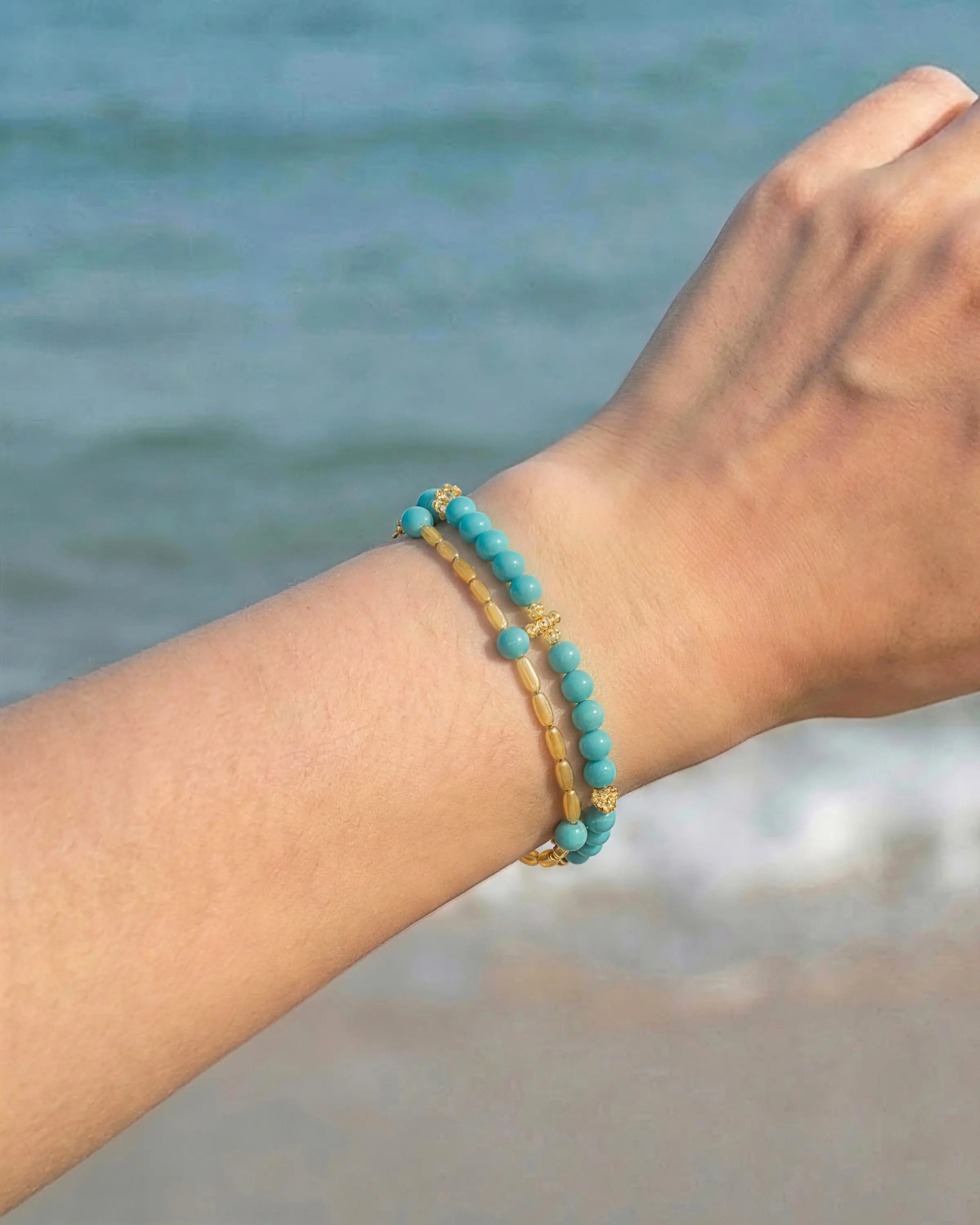 Truquoise Gold Floral pre-layered bracelet