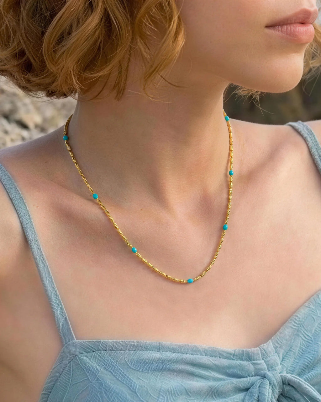 Turquoise Gold Chain Necklace – Calm & Balance