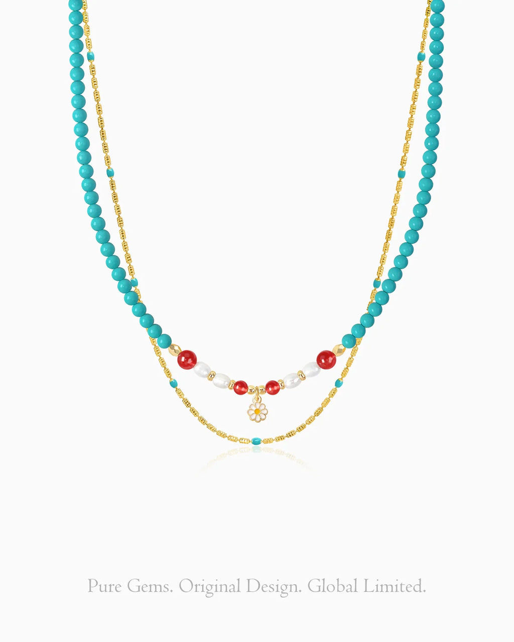 Turquoise Red Agate Gold Necklace Set – Clarity & Vitality