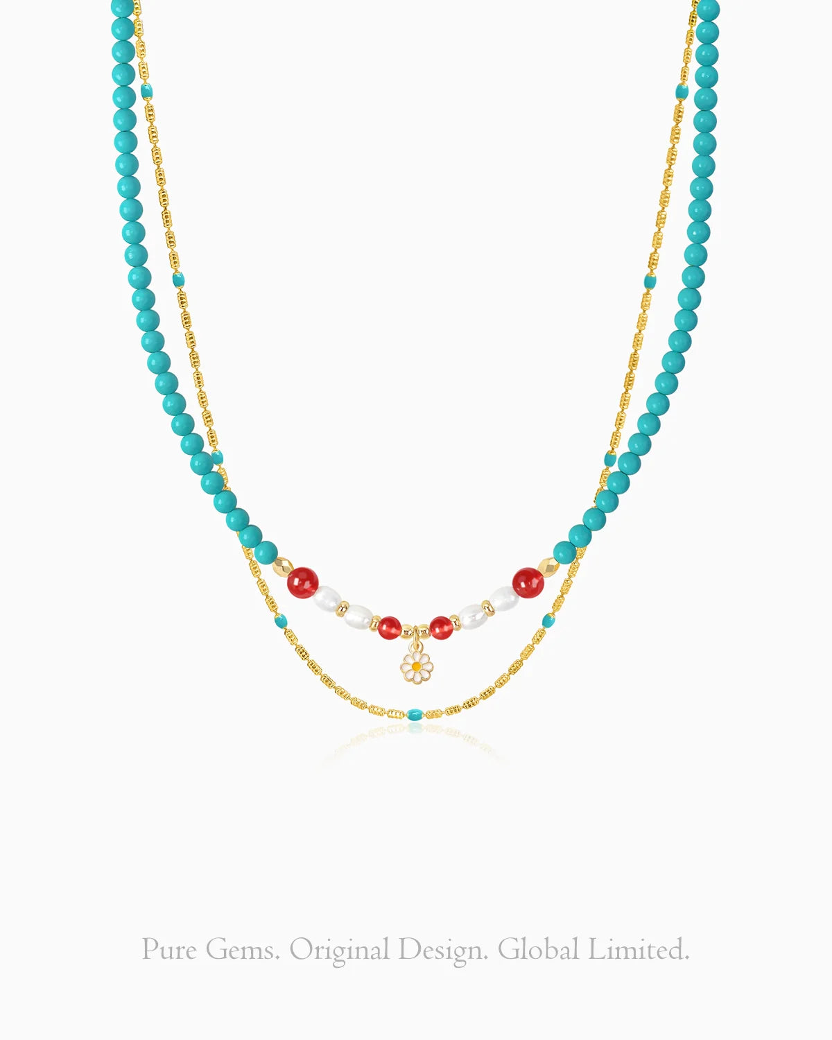 Turquoise Red Agate Gold Necklace Set – Clarity & Vitality