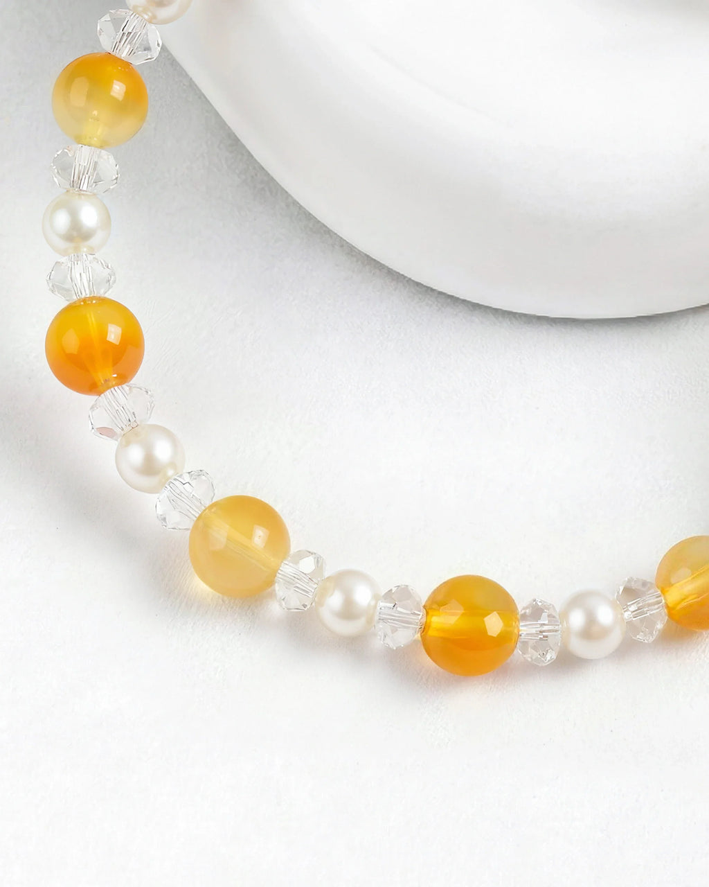 Details of Yellow Jade and Pearl Silver Bracelet
