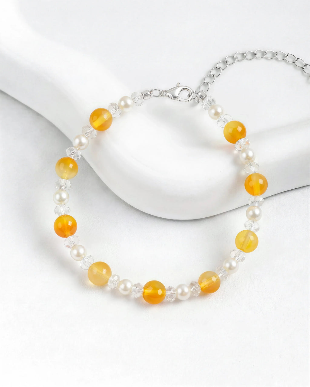Yellow Jade and Pearl Silver Bracelet