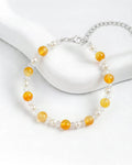 Yellow Jade and Pearl Silver Bracelet