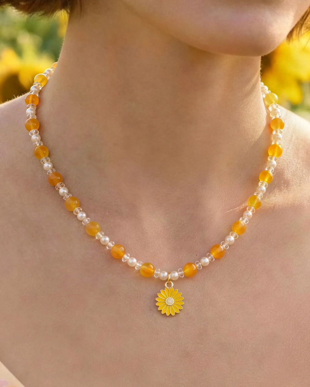 Yellow Jade Daisy Silver Necklace & Bracelet Set – Joy & Optimism
