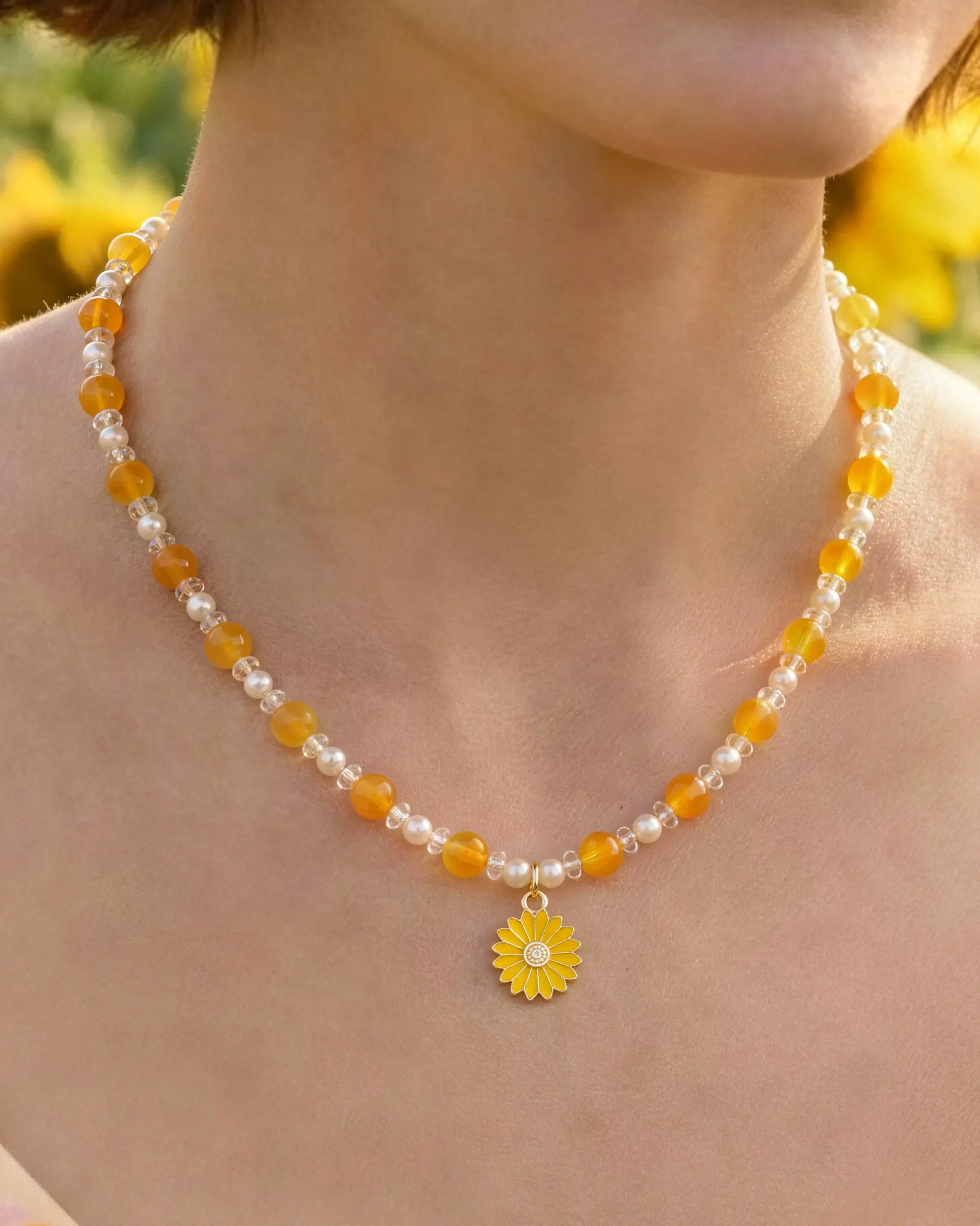 Yellow Jade Daisy Silver Necklace & Bracelet Set – Joy & Optimism
