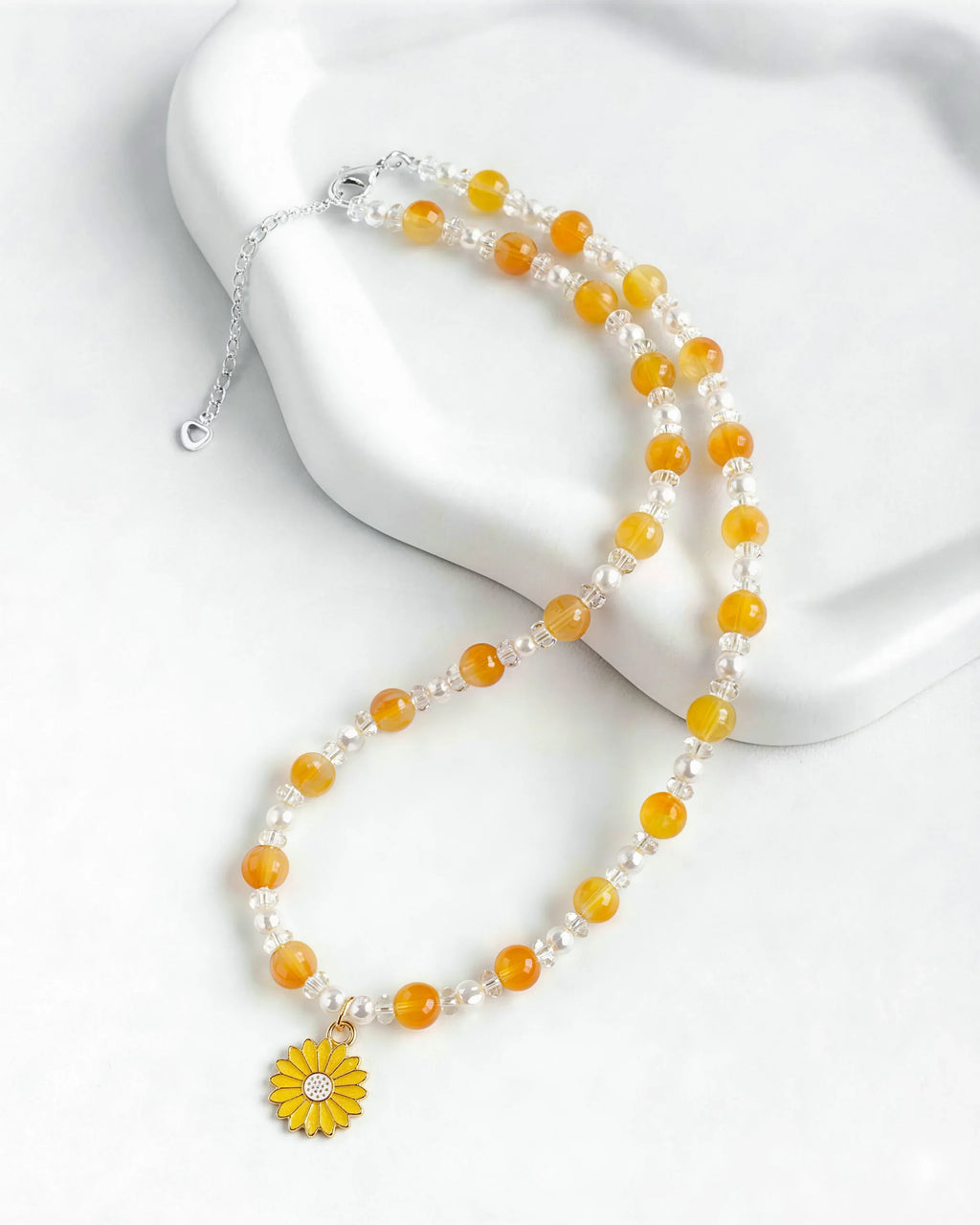 Yellow Jade Daisy Silver Necklace & Bracelet Set – Joy & Optimism