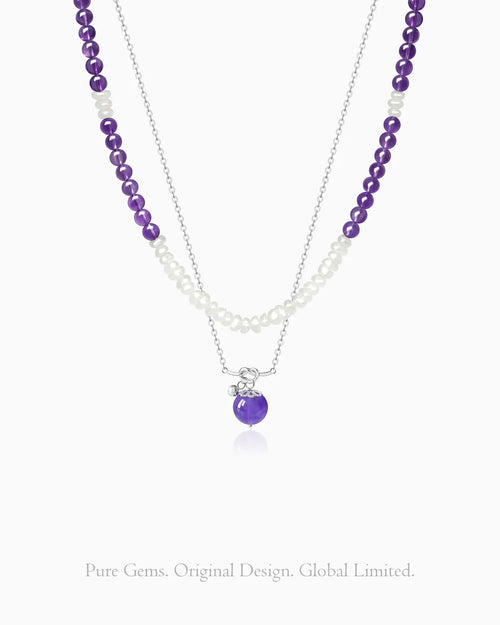 Amethyst Pendant and Pearl Beaded Necklace Set