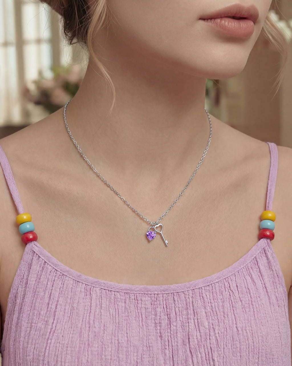 Amethyst Heart Sterling Silver Necklace