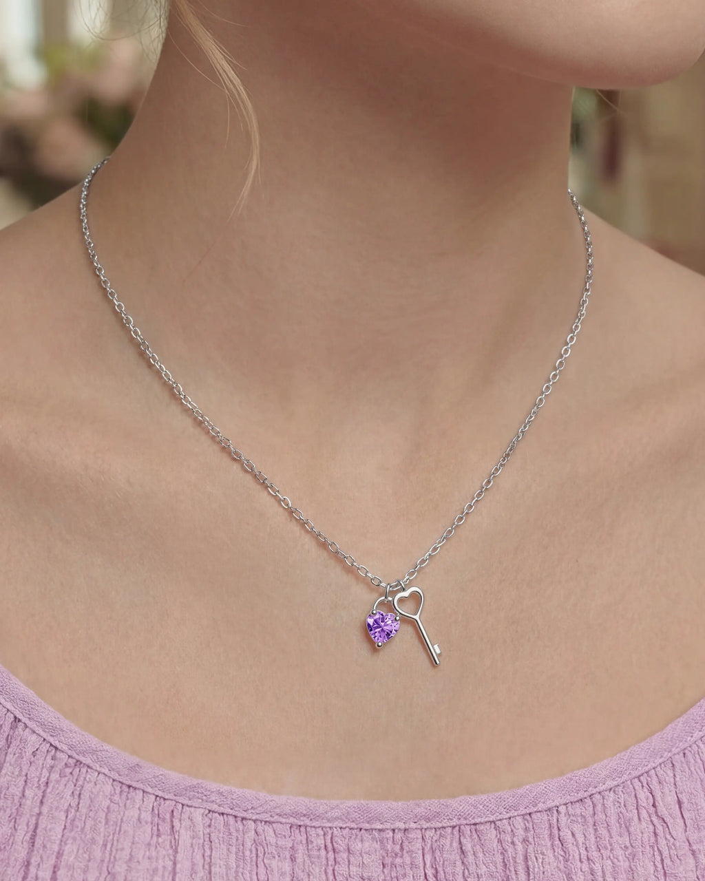 Amethyst Heart Sterling Silver Necklace