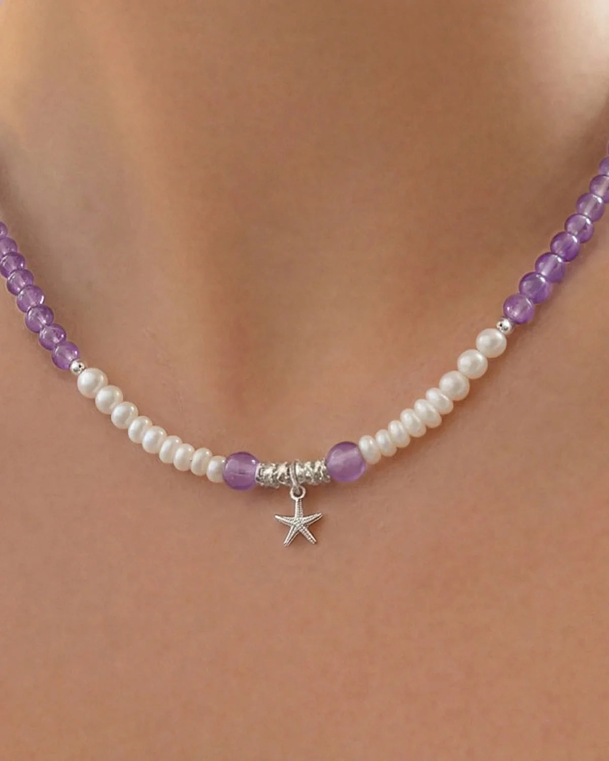 Amethyst Pearl Sterling Silver Beaded Necklace