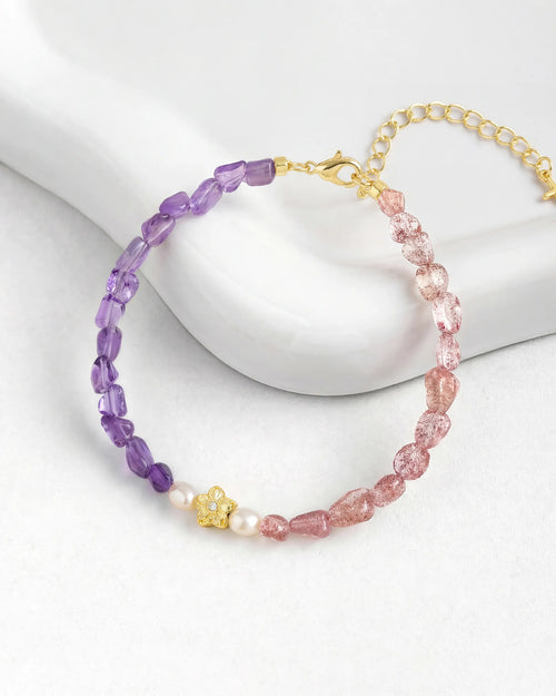 Amethyst and Strawberry Quartz Beaded Bracelet