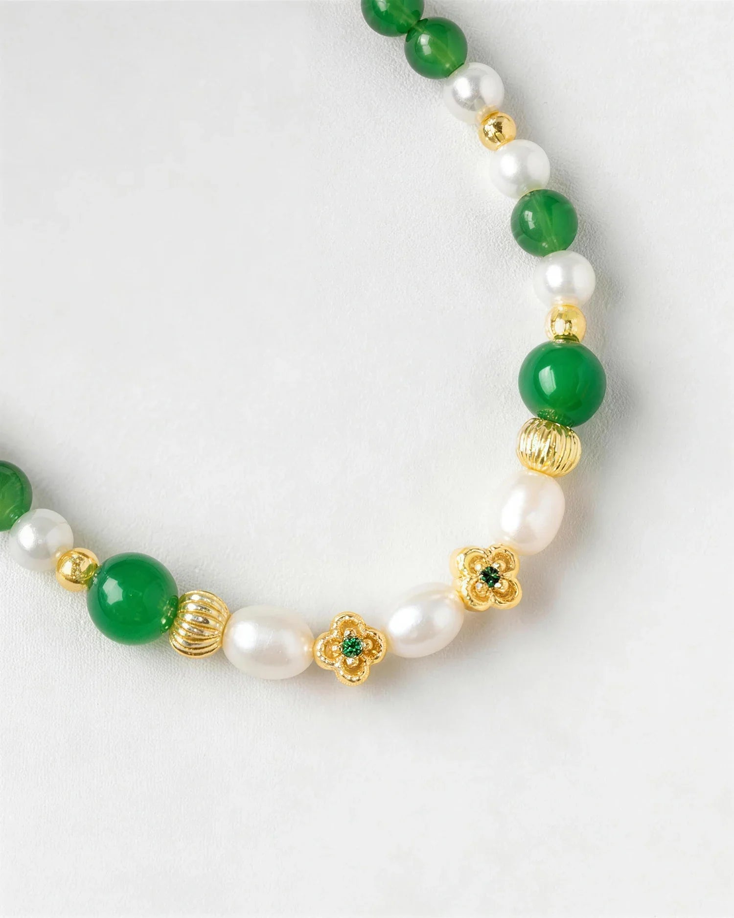 Green Agate Pearl Gold Plated Sterling Silver Necklace