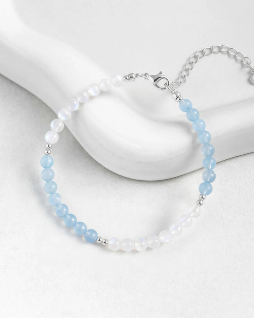 4mm Aquamarine and Moonstone Beaded Bracelet