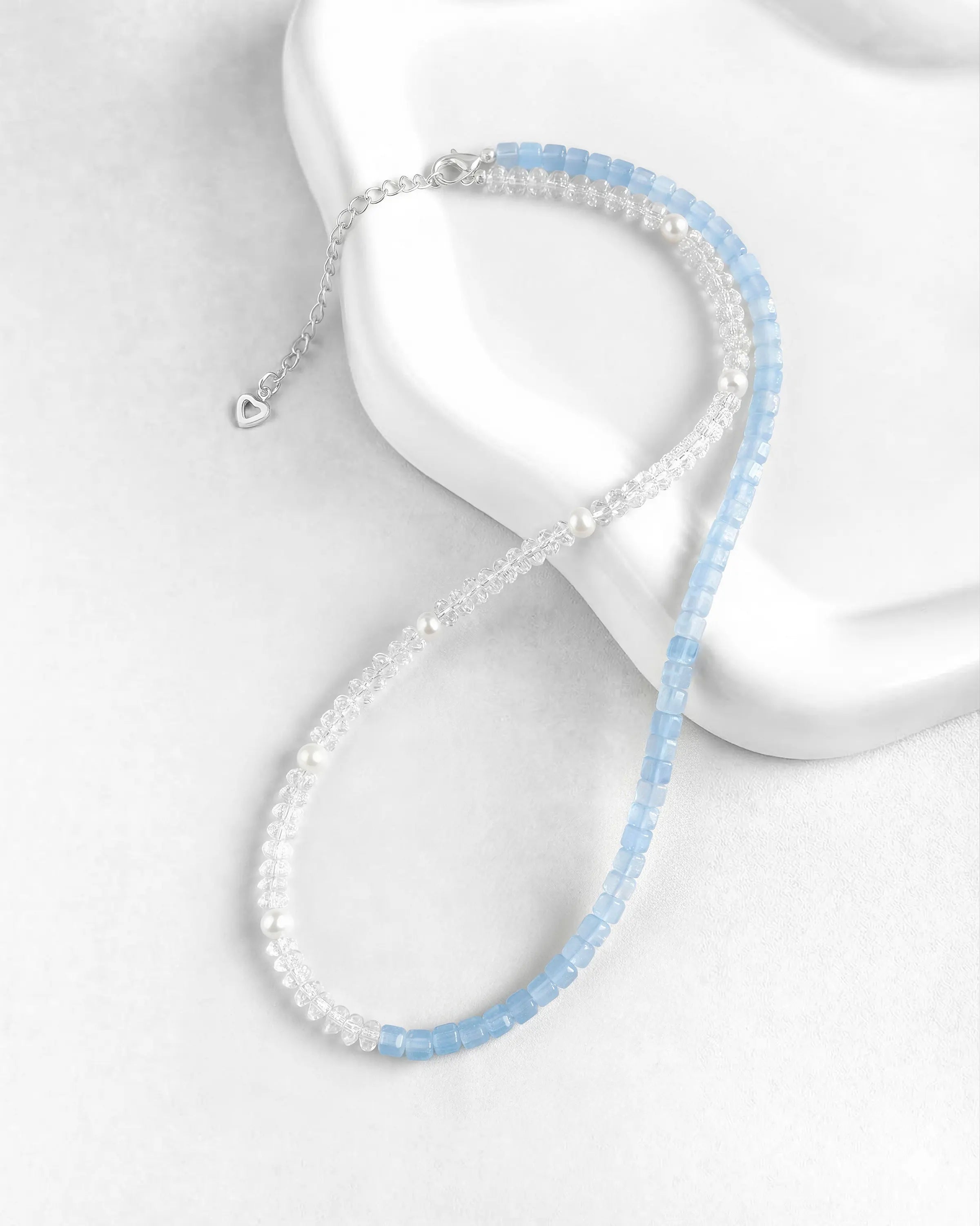 aquamarine & clear quartz beaded necklace