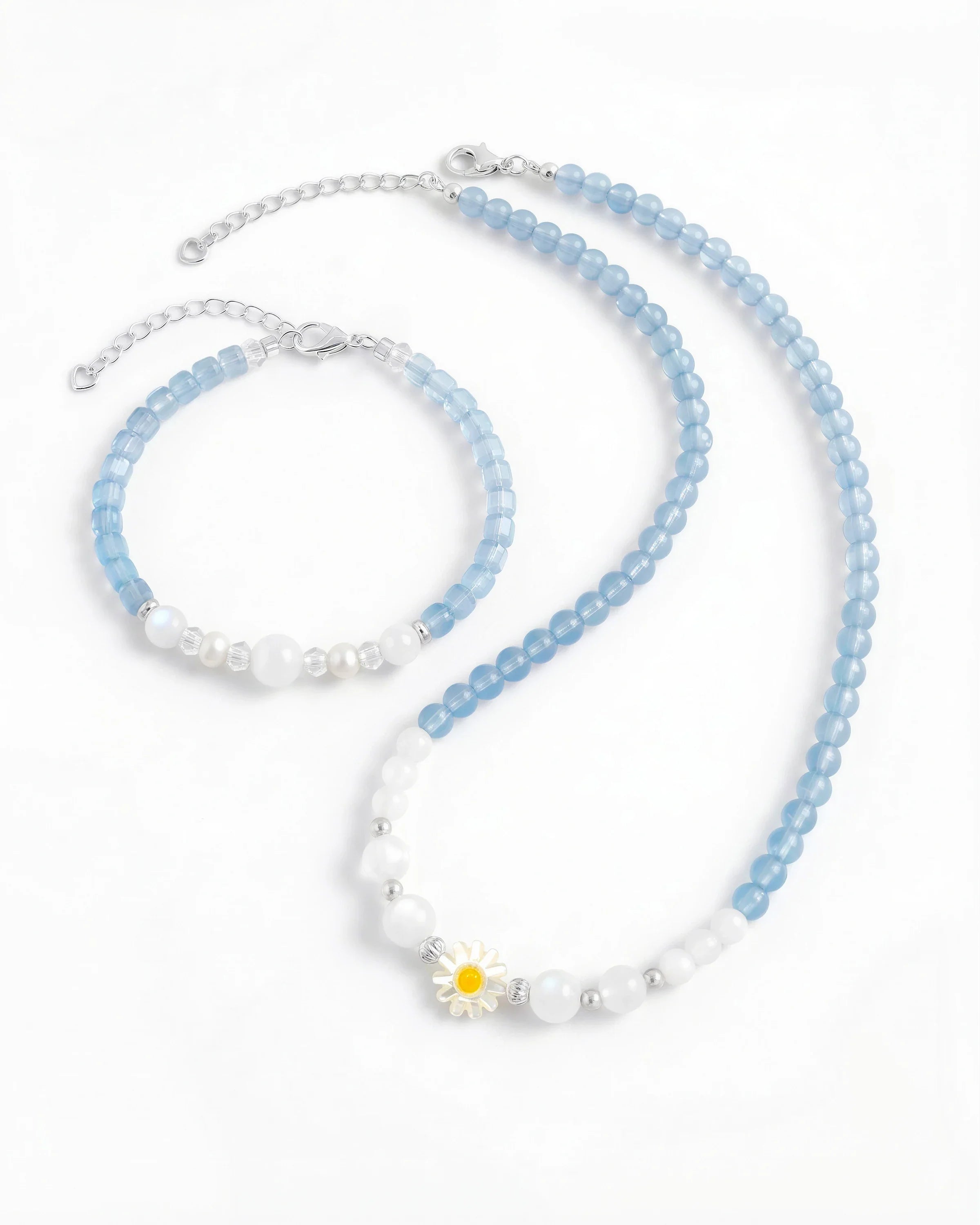 Aquamarine Moonstone 14K Gold Plated Necklace and Bracelet Set
