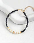 Black Tourmaline & Pearl Clover Gold Bracelet – Protection & Elegance