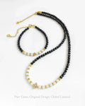 Black Tourmaline Pearl Gold Necklace & Bracelet Set – Protection & Elegance