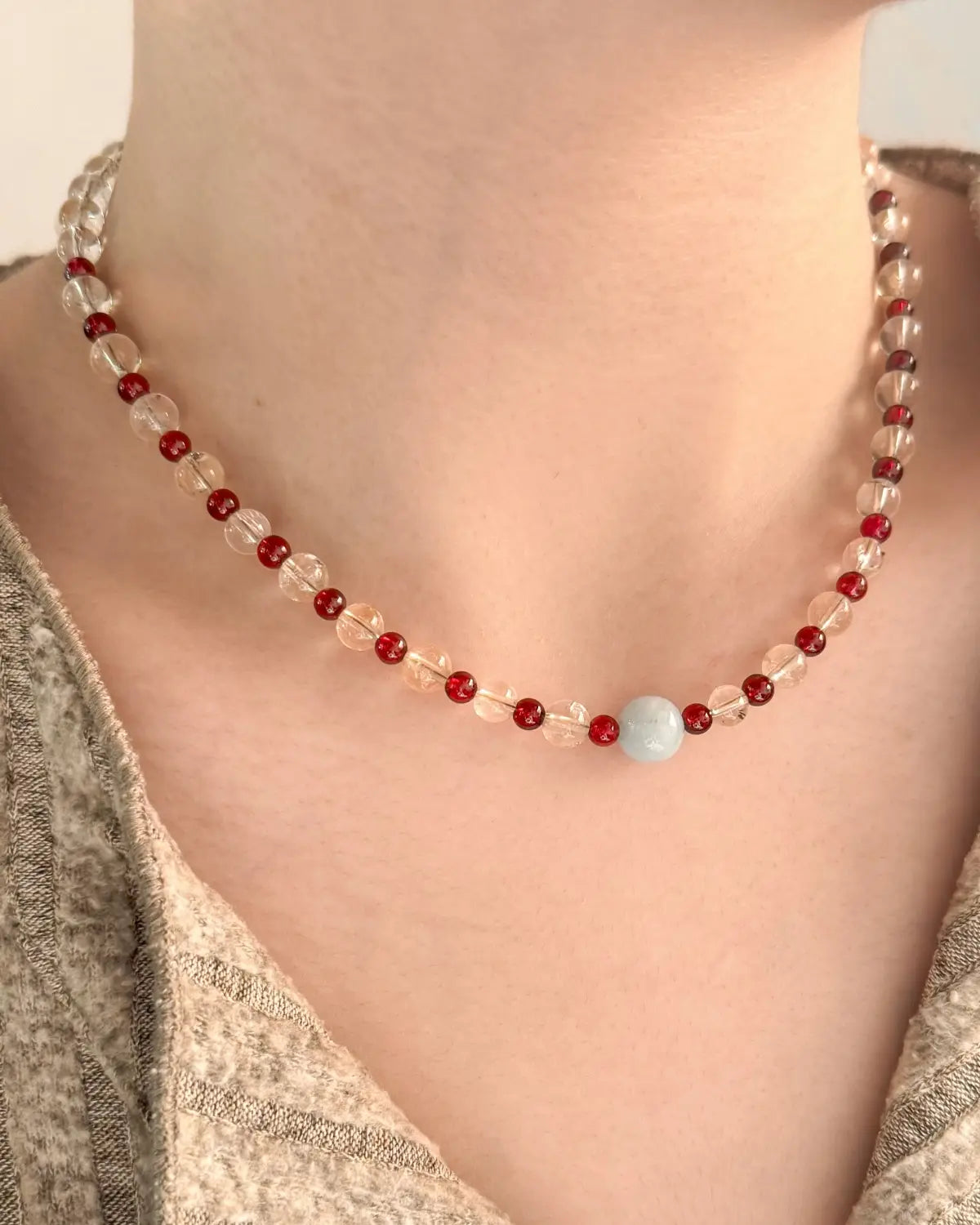 Citrine Beaded Necklace with Garnet and Jade