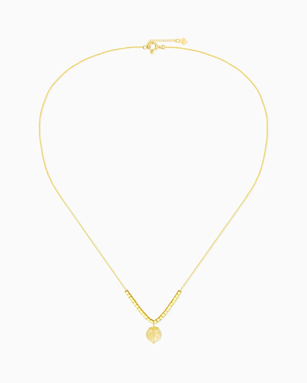 Citrine Cube Bead Gold Plated Sterling Silver Necklace