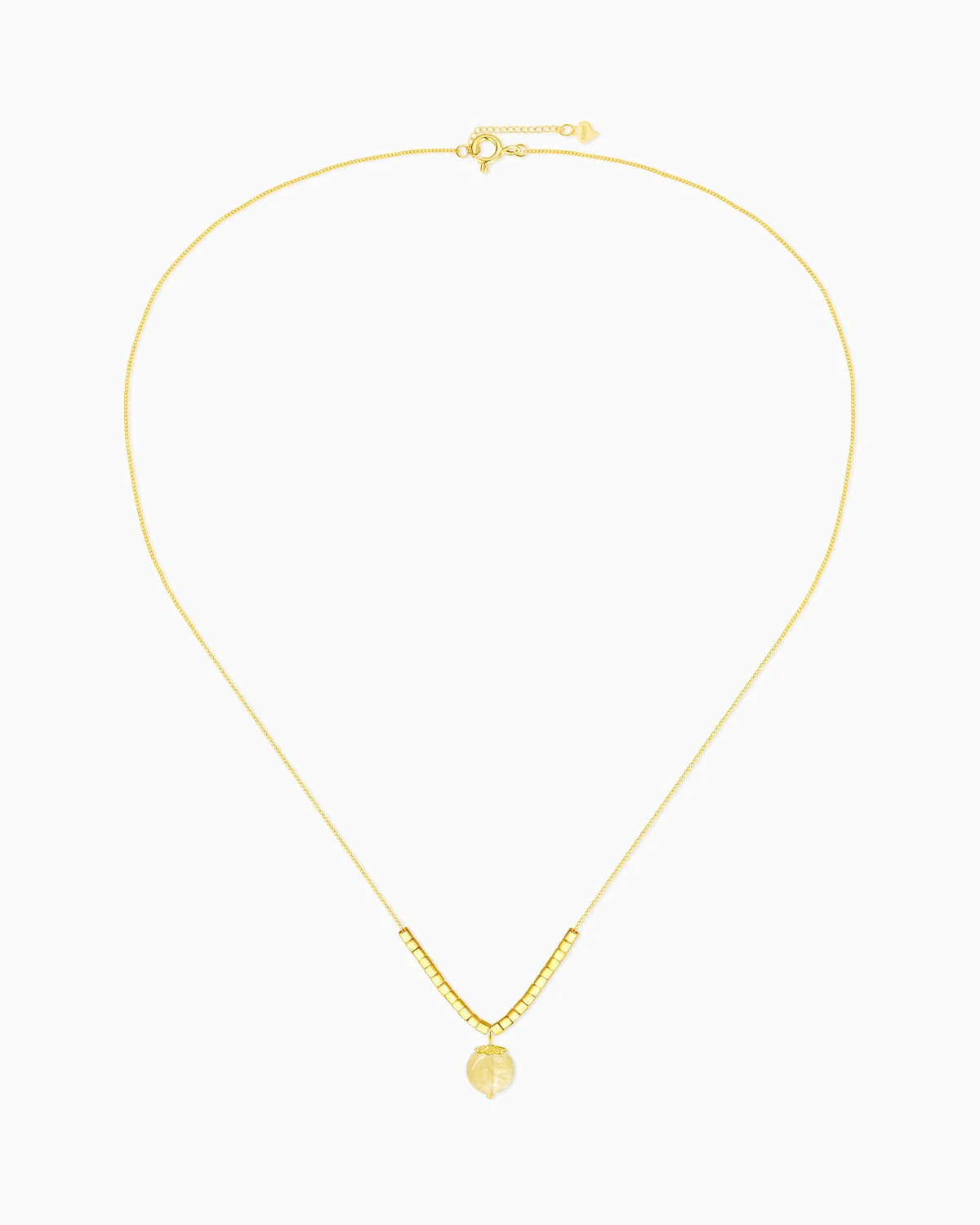 Citrine Cube Bead Gold Plated Sterling Silver Necklace