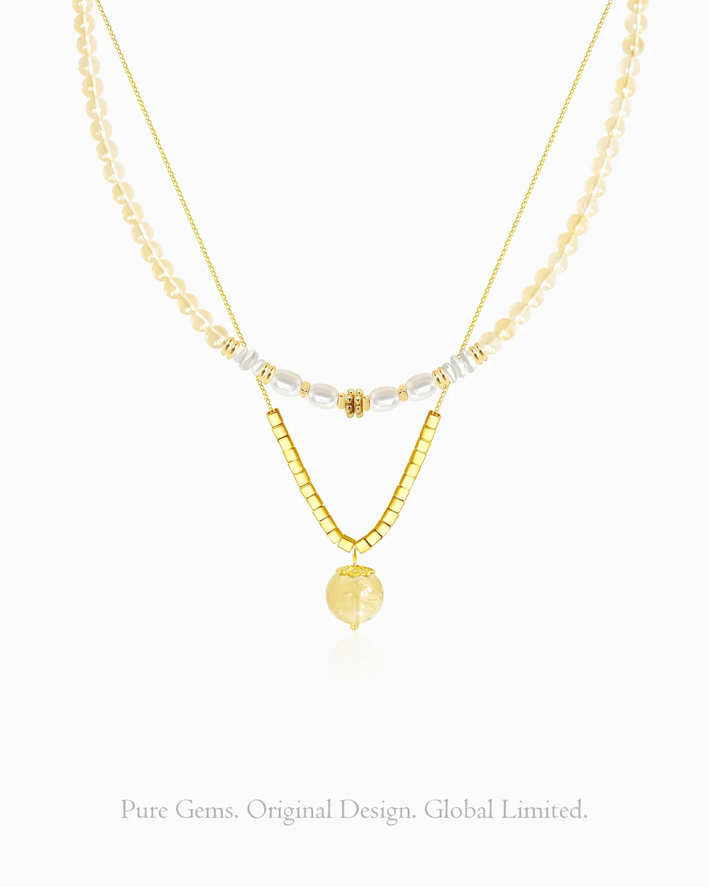 citrine cube beaded necklace set